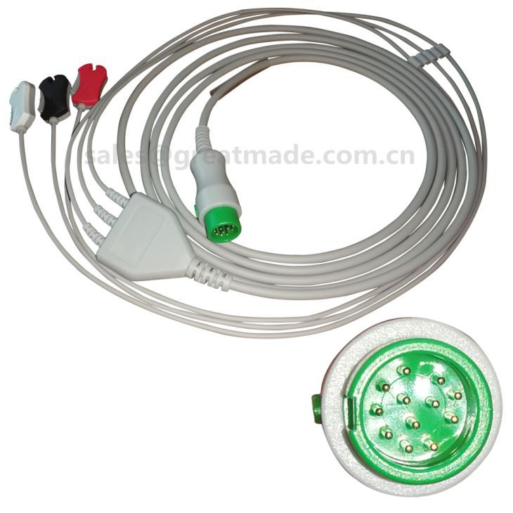 Mindray 12pin viengabala EKG kabelis ar vadu, 3-svina, 5ld, ar spraudni
